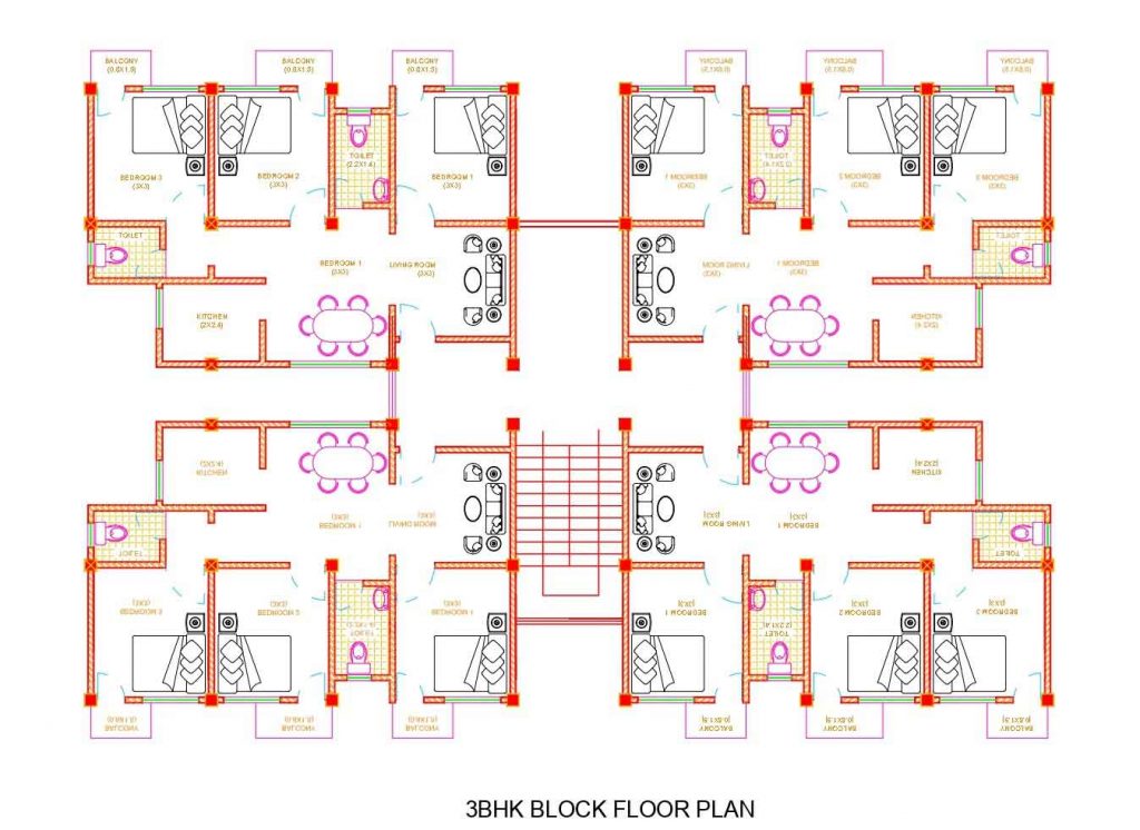3BHK Apartment floor plan
