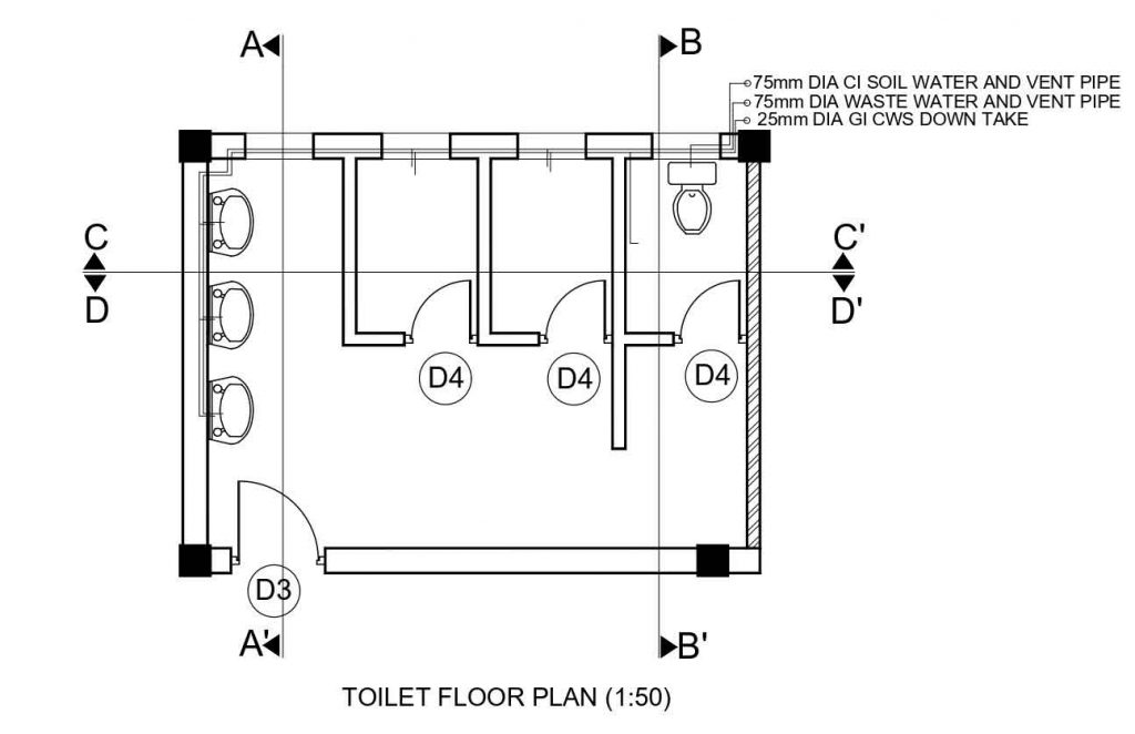 TOILET Plan And Section Details Built Archi