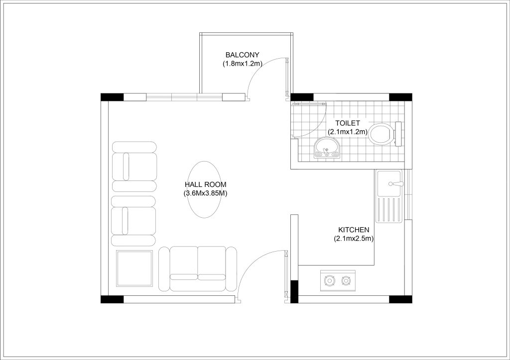 1RK Small House Plan