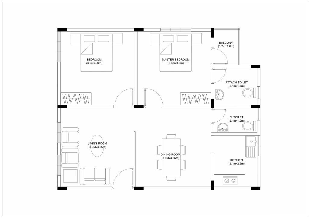 2 BHK House Floor Plan