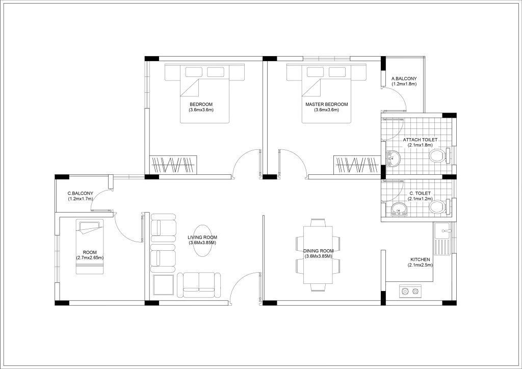 2.5 BHK House Floor Plan