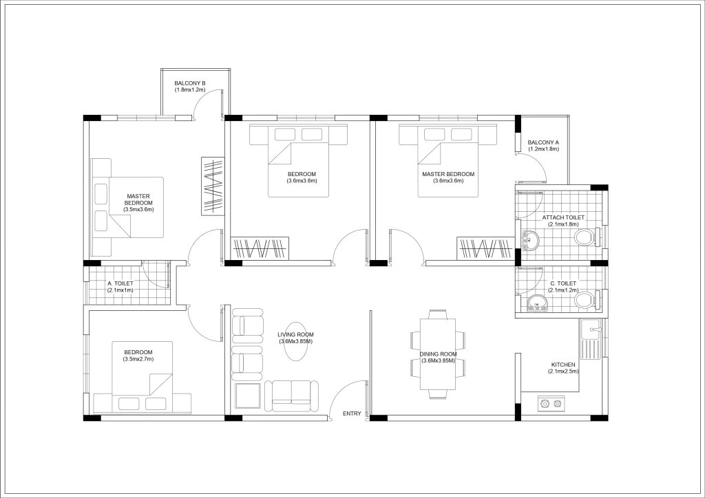 4 BHK House Floor Plan