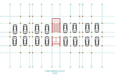 1BHK floor plan and parking layout details