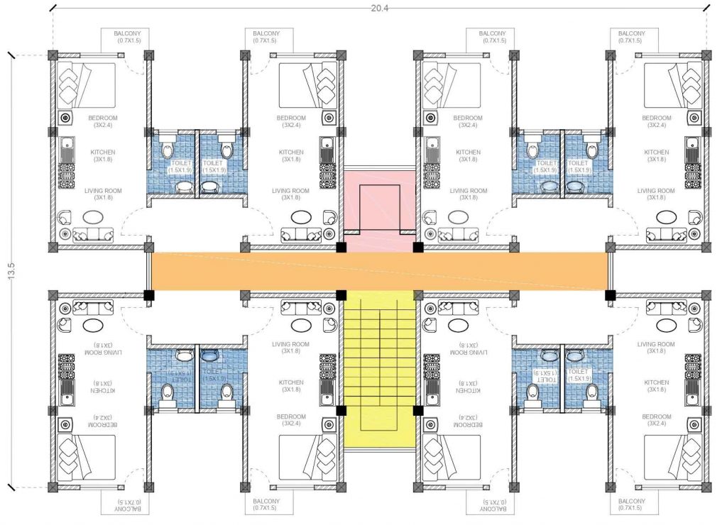 1RK block floor plan and view
