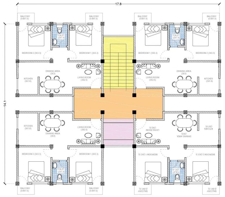 2BHK block floor plan details and views Built Archi