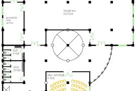 Shopping center floor plans, elevations, and section details