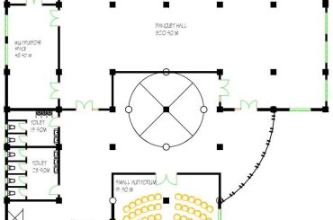 Shopping center floor plans, elevations, and section details