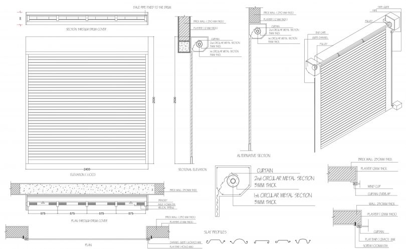 Roller Shutter Door Plan Elevations Sections With All Fixing