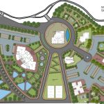 Mix-use complex site plan rendering with ground floor plans