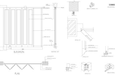 Sliding folding door plan, elevations, sections with all fixing details