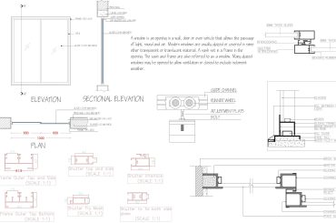 Sliding window plan, elevations, sections with all fixing details