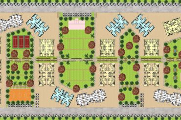 Housing Site Plan rendering with floor plans