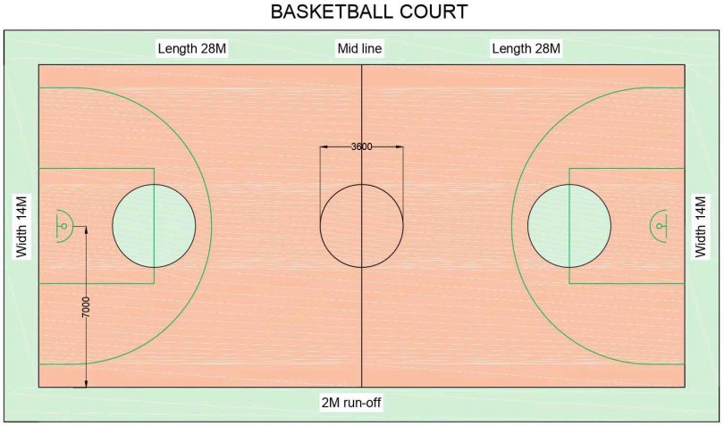 Basketball court layout DWG file | Built Archi