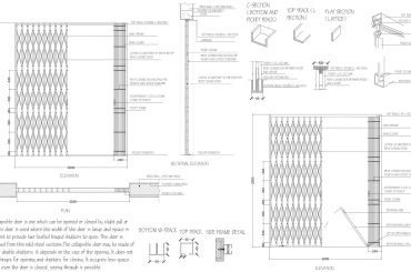 Collapsible door plan, elevations, sections with all fixing details