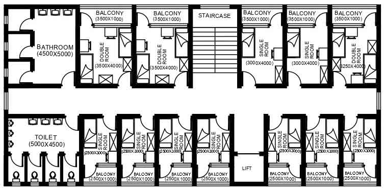 Hostel design floor plans , section and elevation Built