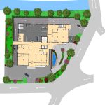 Shopping Mall site plan rendering with basement parking and ground floor plan