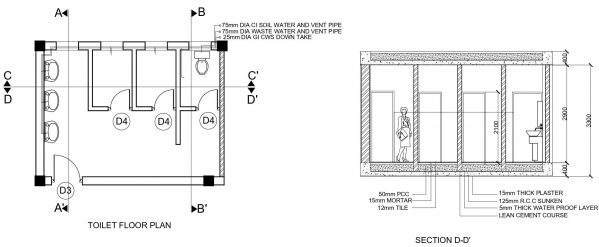 Toilet Layout with Flooring & Ceiling details - Built Archi