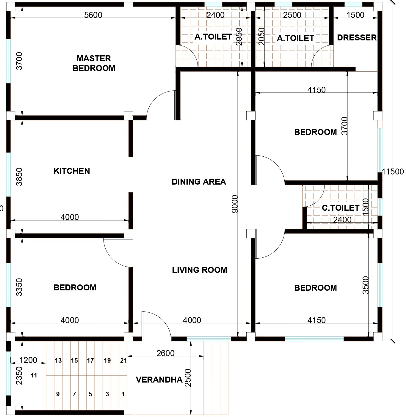 3 Bhk And 2 House Plan Autocad