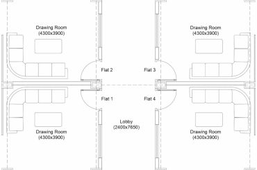 3BHK Apartment Layout | House Plan Free DWG Download