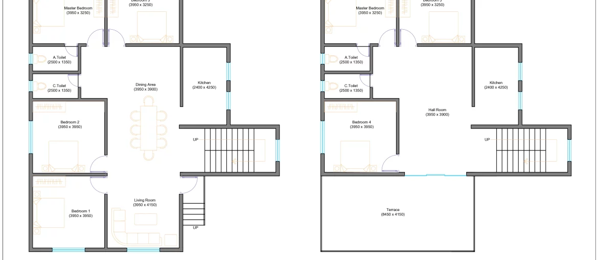 7 Bedrooms Duplex Designs Floor Plan