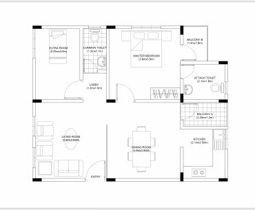 1.5 BHK Floor Plan CAD Drawing Free Download