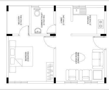 1BHK House Plan CAD Drawing Free Download