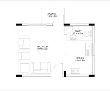 1RK Small House Plan CAD Drawing