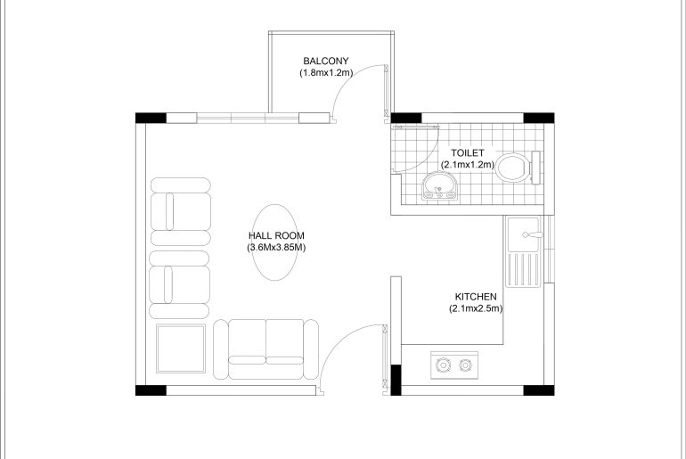 1RK Small House Plan CAD Drawing