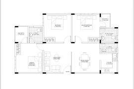 3BHK House Floor Plan CAD Drawing Free Download